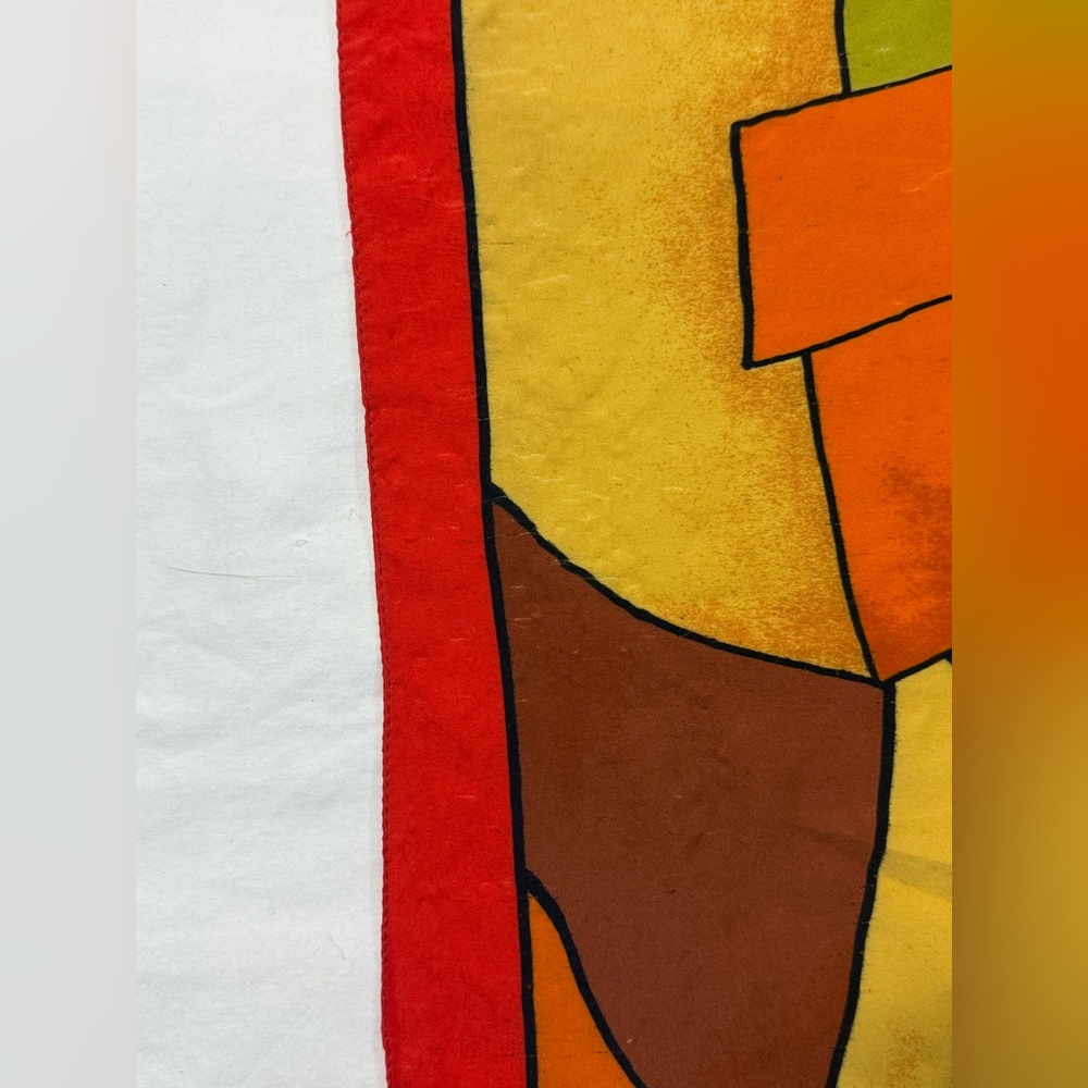Picasso Style Art Scarf 33x35 Abstract Print Red Border Boho Wrap - Picture 7 of 10
